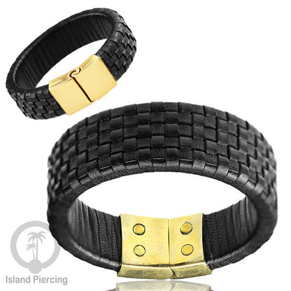 Gelang Tangan Kulit Anyaman dengan Kuningan buatan pakai tangan dari bahan berkualitas