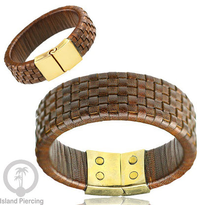Gelang Tangan Kulit Anyaman dengan Kuningan buatan pakai tangan dari bahan berkualitas