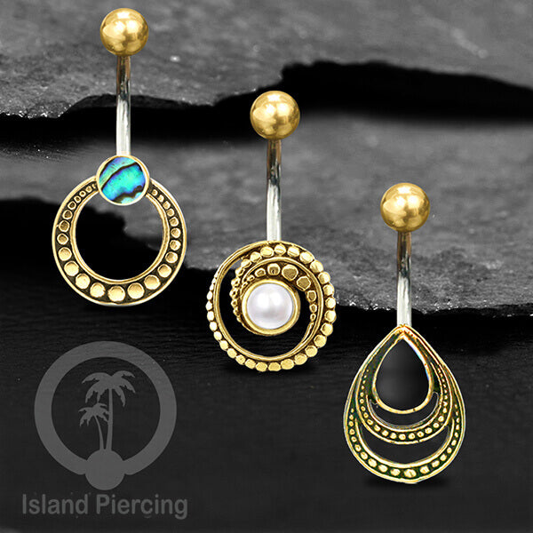 Anting Pusar/Navel Bar Piercing Jewelry dengan kerang laut
