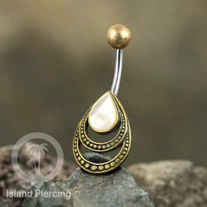 Anting Pusar/Navel Bar Piercing Jewelry dengan kerang laut