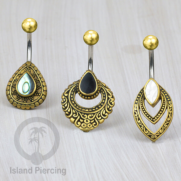 Anting Pusar/Navel Bar Piercing Jewelry Kerang Laut Asli