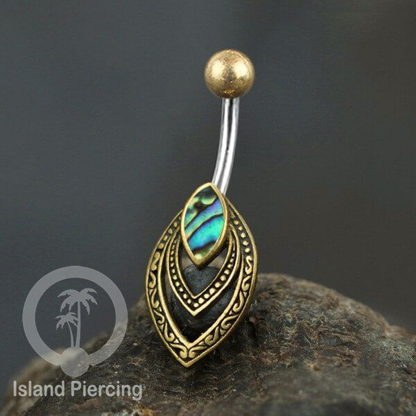 Anting Pusar/Navel Bar Piercing Jewelry Kerang Laut Asli