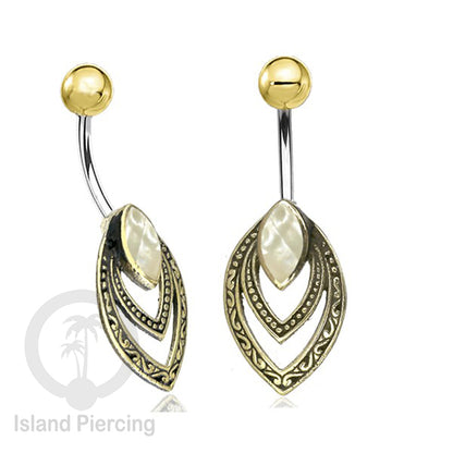 Anting Pusar/Navel Bar Piercing Jewelry Kerang Laut Asli