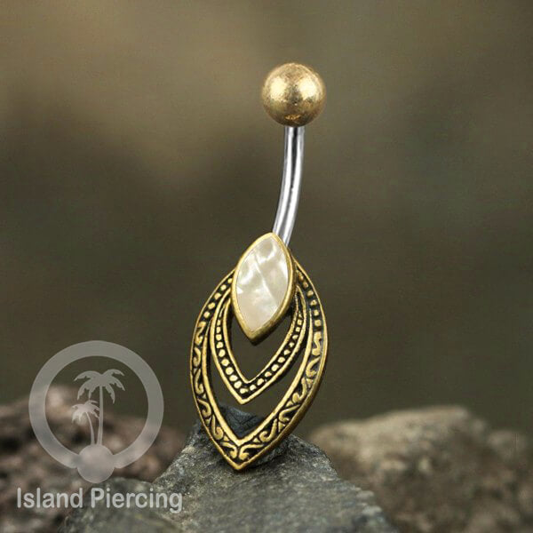 Anting Pusar/Navel Bar Piercing Jewelry Kerang Laut Asli