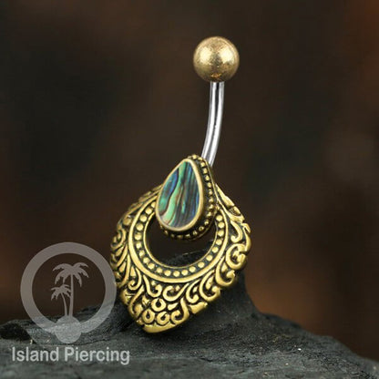 Anting Pusar/Navel Bar Piercing Jewelry Kerang Laut Asli