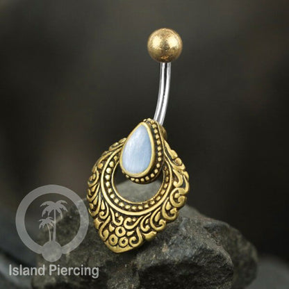 Anting Pusar/Navel Bar Piercing Jewelry Kerang Laut Asli