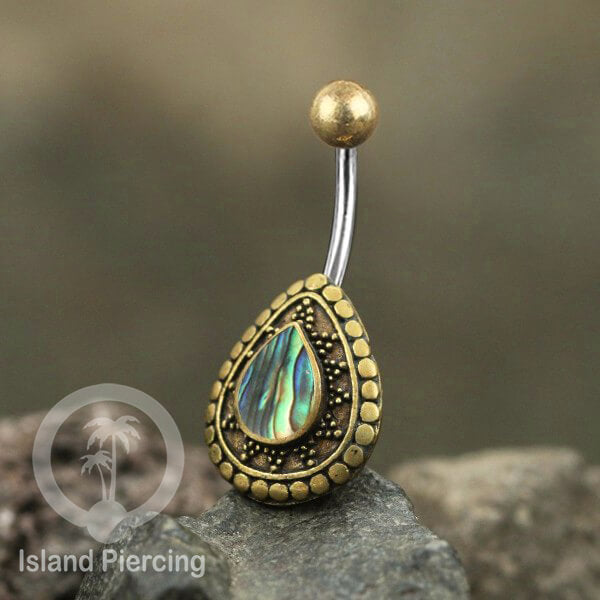 Anting Pusar/Navel Bar Piercing Jewelry Kerang Laut Asli