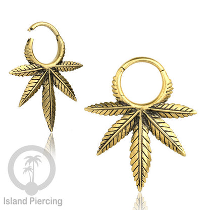 Tindik Ear-clicker Kuningan, motif Ganja, Jamur, Gurita dan Lebah. Brass Body Piercing Jewelry