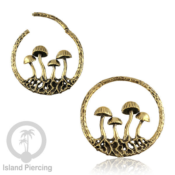 Tindik Ear-clicker Kuningan, motif Ganja, Jamur, Gurita dan Lebah. Brass Body Piercing Jewelry
