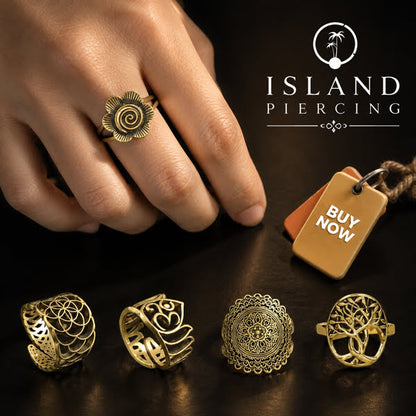 Cin-cin Kuningan motif Lotus, Mandala, Tree of Life Brass finger Rings