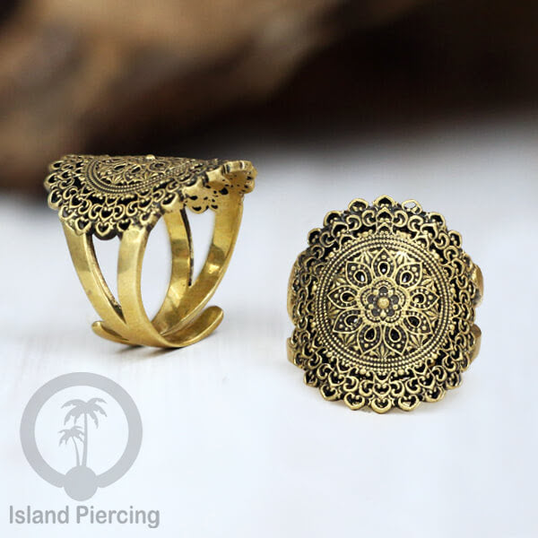 Cin-cin Kuningan motif Lotus, Mandala, Tree of Life Brass finger Rings
