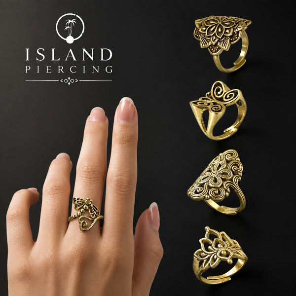 Cin-cin Kuningan motif Mandala, Butterfly, Lotus, Dragonfly Brass finger Rings
