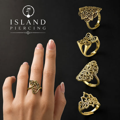 Cin-cin Kuningan motif Mandala, Butterfly, Lotus, Dragonfly Brass finger Rings