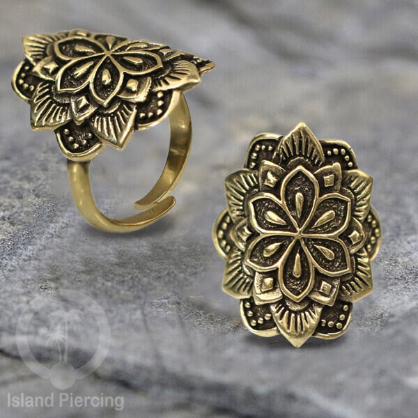 Cin-cin Kuningan motif Mandala, Butterfly, Lotus, Dragonfly Brass finger Rings