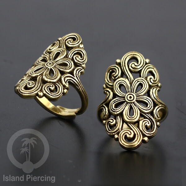 Cin-cin Kuningan motif Mandala, Butterfly, Lotus, Dragonfly Brass finger Rings
