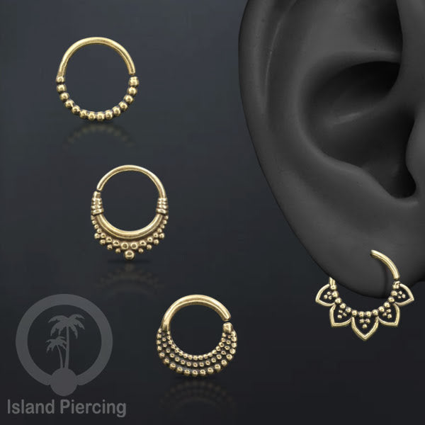 Septum Piercing dan Tindik anting kuningan, Daith, Tragus dan Helix Piercing ukuran 6-10mm