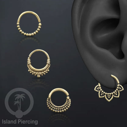 Septum Piercing dan Tindik anting kuningan, Daith, Tragus dan Helix Piercing ukuran 6-10mm