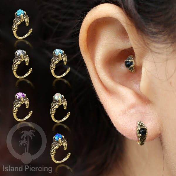 Piercing Brass Tindik Kuningan Telinga Tragus dan Helix Piercing Batu dan Kristal