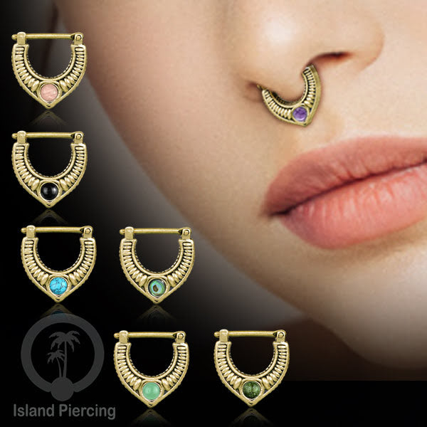 Piercing Brass Clickers Tindik Septum dan Anting Telinga Kuningan dengan Batu asli.