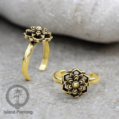 Cin-cin jari kaki Kuningan motif Mandala, Tree  of Life, Flower of Life Brass Toe Rings