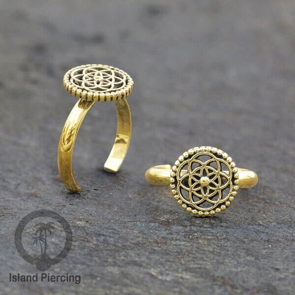 Cin-cin jari kaki Kuningan motif Mandala, Tree  of Life, Flower of Life Brass Toe Rings