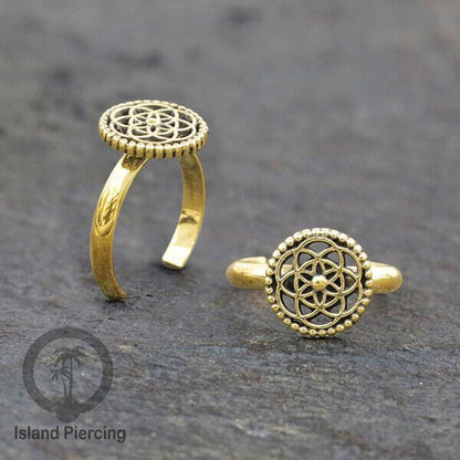 Cin-cin jari kaki Kuningan motif Mandala, Tree  of Life, Flower of Life Brass Toe Rings