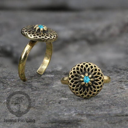 Cin-cin jari kaki Kuningan dengan Batu Turquoise Brass Toe Rings with Turquoise