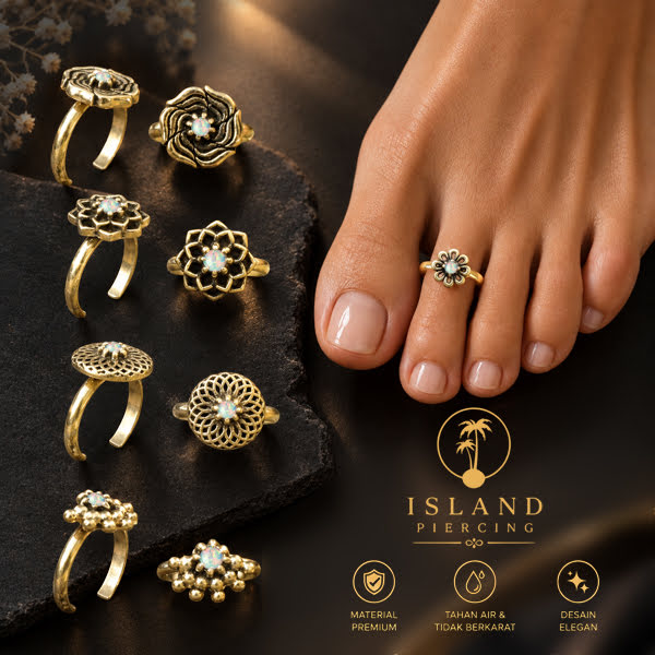 Cin-cin jari kaki Kuningan dengan Opal putih Brass Toe Rings with White Opal