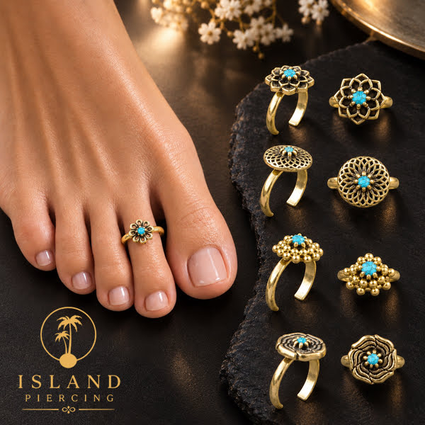 Cincin Jari Kaki Kuningan dengan Batu Pirus