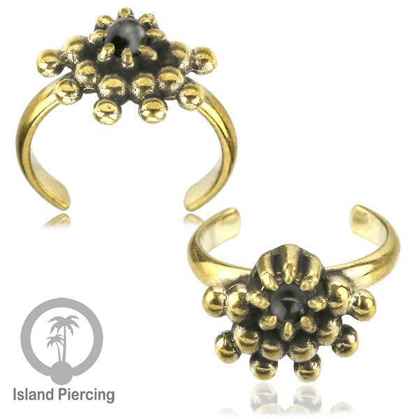 Cin-cin jari kaki Kuningan dengan Batu Onyx Hitam Brass Toe Rings with Black Onyx