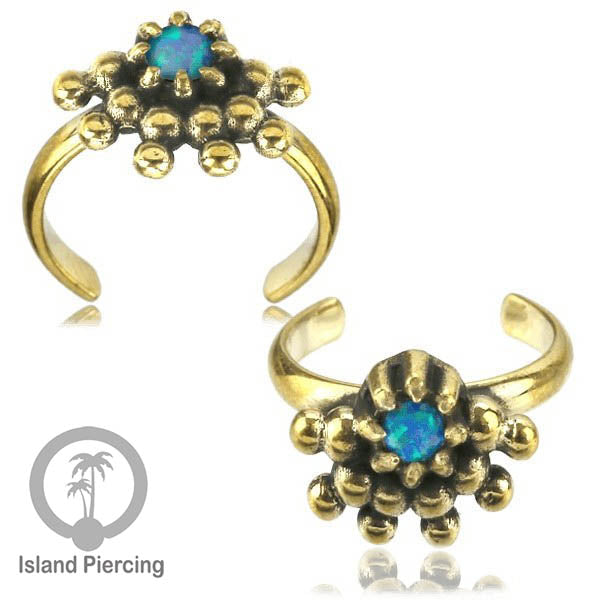 Cin-cin jari kaki Kuningan dengan Opal biru Brass Toe Rings with Blue Opal