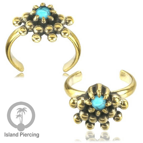 Cin-cin jari kaki Kuningan dengan Batu Turquoise Brass Toe Rings with Turquoise