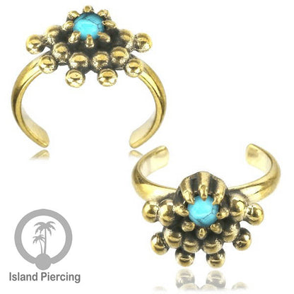 Cin-cin jari kaki Kuningan dengan Batu Turquoise Brass Toe Rings with Turquoise