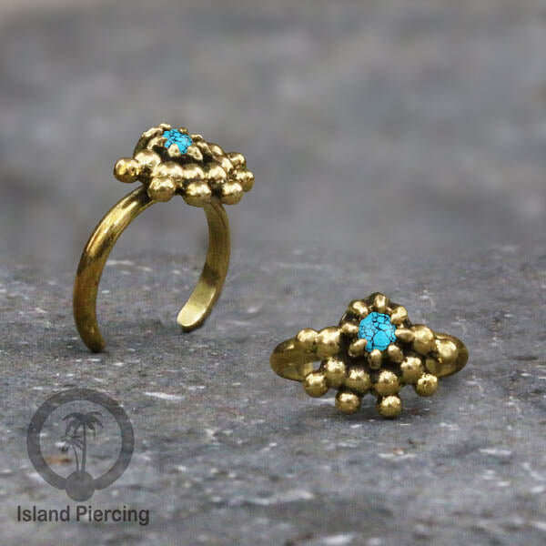 Cin-cin jari kaki Kuningan dengan Batu Turquoise Brass Toe Rings with Turquoise