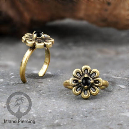 Cin-cin jari kaki Kuningan dengan Batu Onyx Hitam Brass Toe Rings with Black Onyx