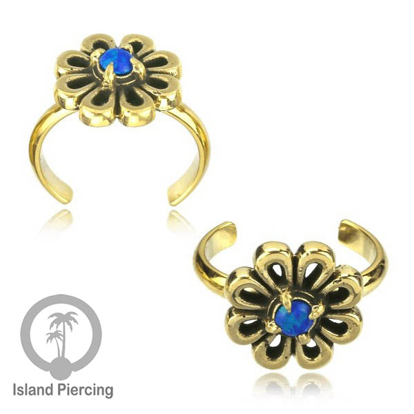 Cin-cin jari kaki Kuningan dengan Opal biru Brass Toe Rings with Blue Opal