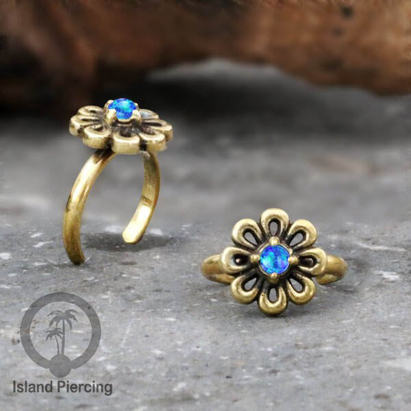 Cin-cin jari kaki Kuningan dengan Opal biru Brass Toe Rings with Blue Opal