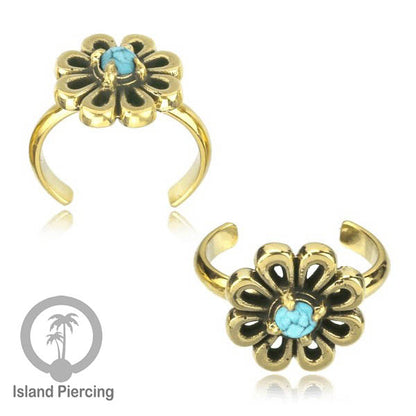 Cin-cin jari kaki Kuningan dengan Batu Turquoise Brass Toe Rings with Turquoise