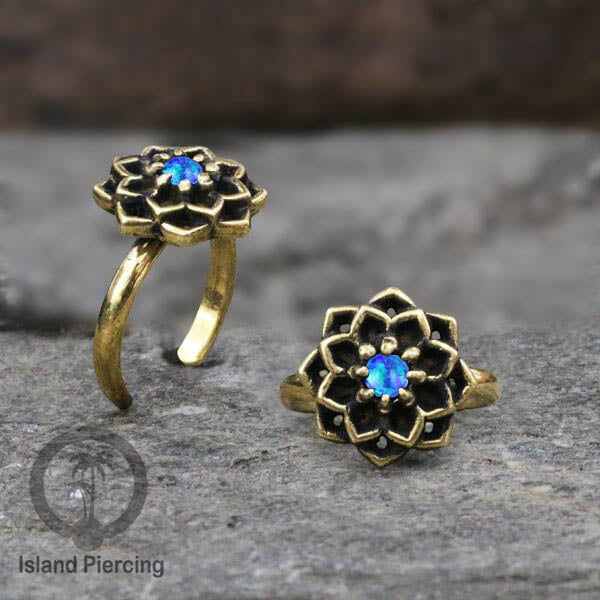 Cin-cin jari kaki Kuningan dengan Opal biru Brass Toe Rings with Blue Opal