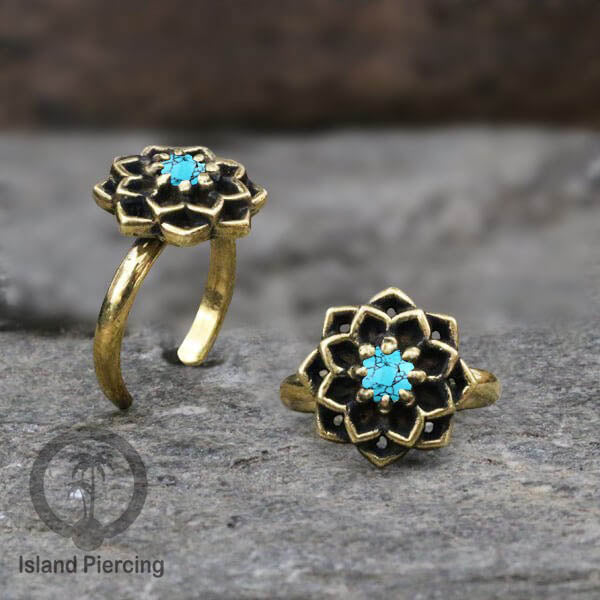 Cin-cin jari kaki Kuningan dengan Batu Turquoise Brass Toe Rings with Turquoise