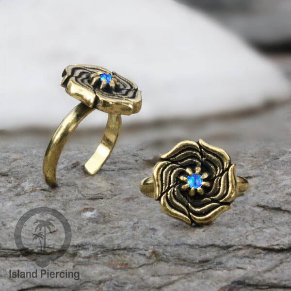 Cin-cin jari kaki Kuningan dengan Opal biru Brass Toe Rings with Blue Opal