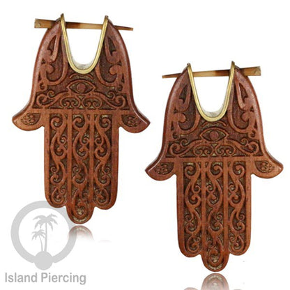 Anting Kayu Mandala &amp; Hamsa dengan kuningan, Mandala &amp; Fatima Hand wood/Brass Earring