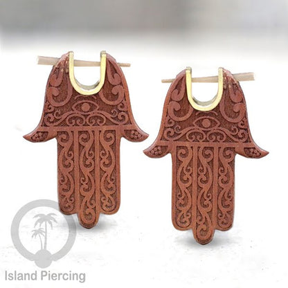 Anting Kayu Mandala &amp; Hamsa dengan kuningan, Mandala &amp; Fatima Hand wood/Brass Earring