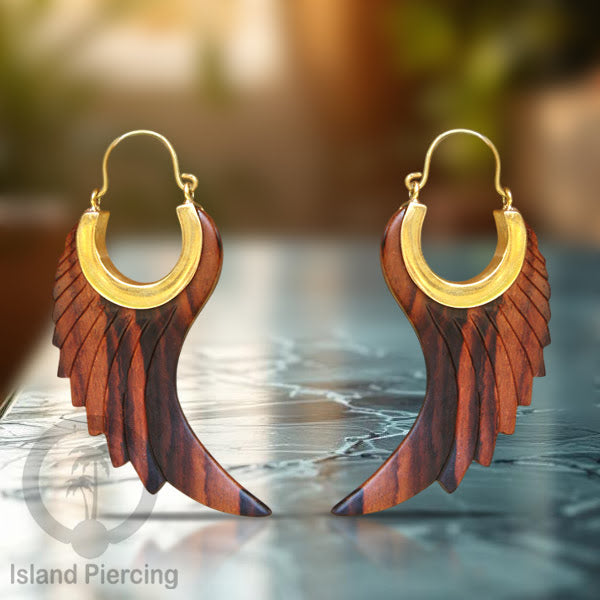 Anting Kayu Ukiran tangan dengan kuningan Hand carved Wood with Brass Earrings
