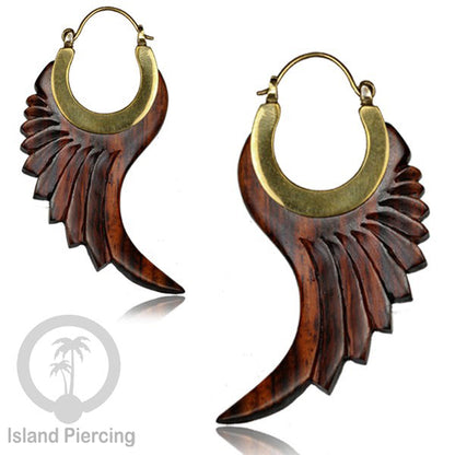 Anting Kayu Ukiran tangan dengan kuningan Hand carved Wood with Brass Earrings