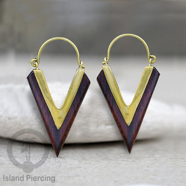 Anting Kuningan dengan kayu Sono Desain polos, Wood &amp;  Brass Earring