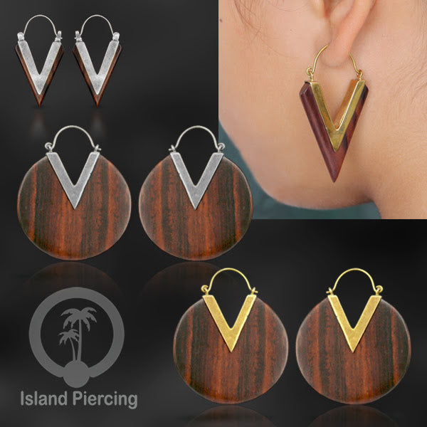Anting Kuningan dengan kayu Sono Desain polos, Wood &amp;  Brass Earring
