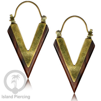 Anting Kuningan dengan kayu Sono Desain polos, Wood &amp;  Brass Earring