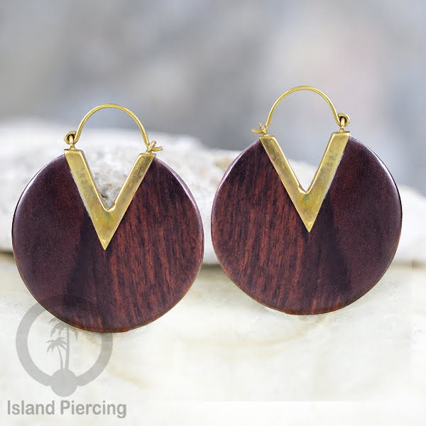 Anting Kuningan dengan kayu Sono Desain polos, Wood &amp;  Brass Earring