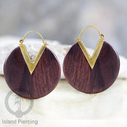 Anting Kuningan dengan kayu Sono Desain polos, Wood &amp;  Brass Earring